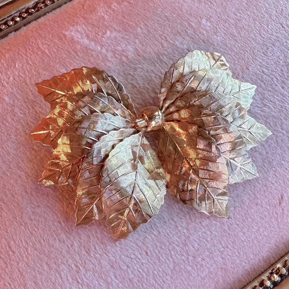 RARE Vintage Napier Leaves Bow Brooch Pin MCM Mid Century-Modern Gold Signed - Picture 1 of 13